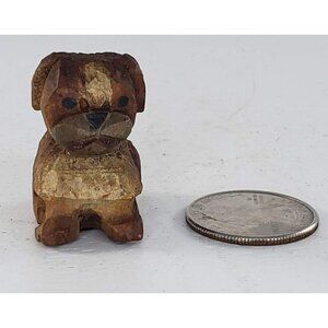Vintage Wood Carved Saint Bernard Boxer Pekingese Dog Miniature Figurine